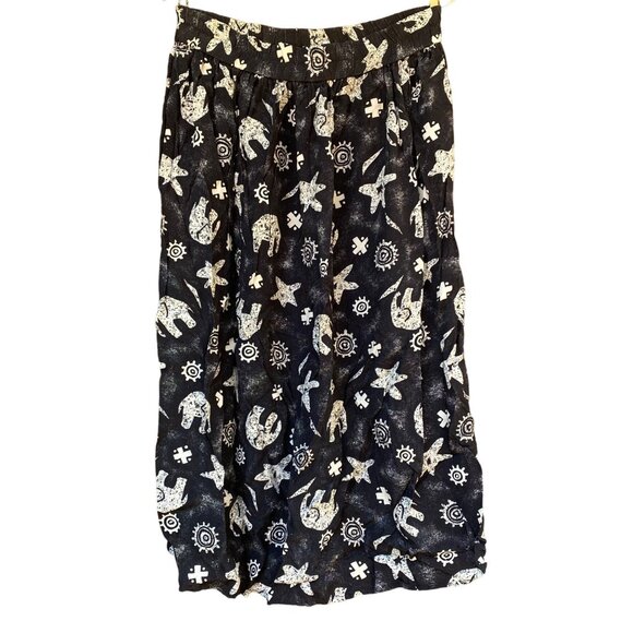 Vintage Campus Casuals of California Black Elephant Print Maxi Pockets Skirt Siz - Picture 1 of 9